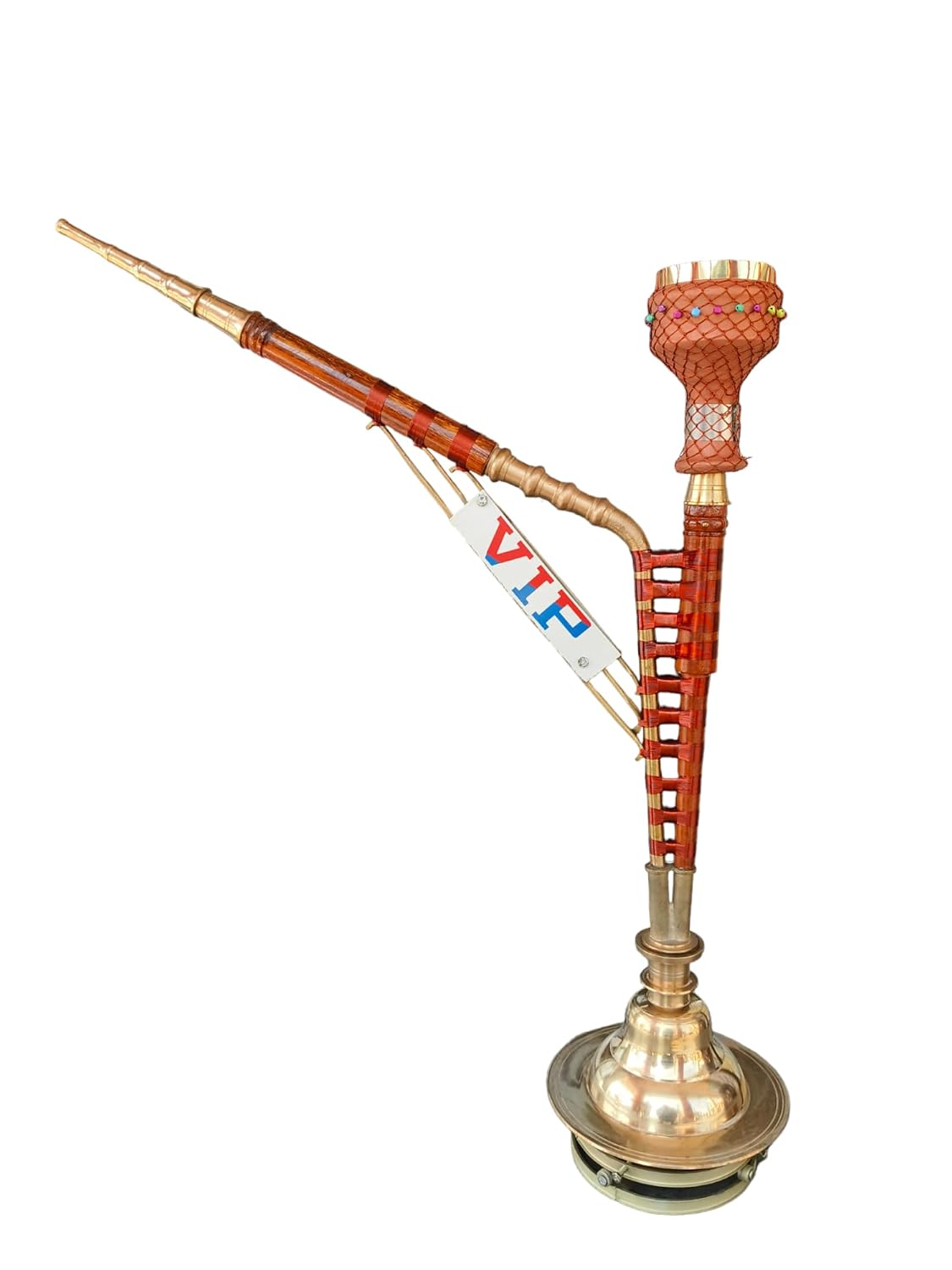 Classic Desi Hookah – Brass & Wooden Churchwarden Style (Bronze & Golden Finish)